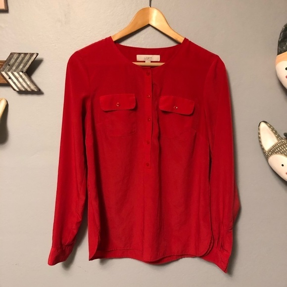 Loft red blouse size small. Cute for Valentine’s Day. - Picture 1 of 7